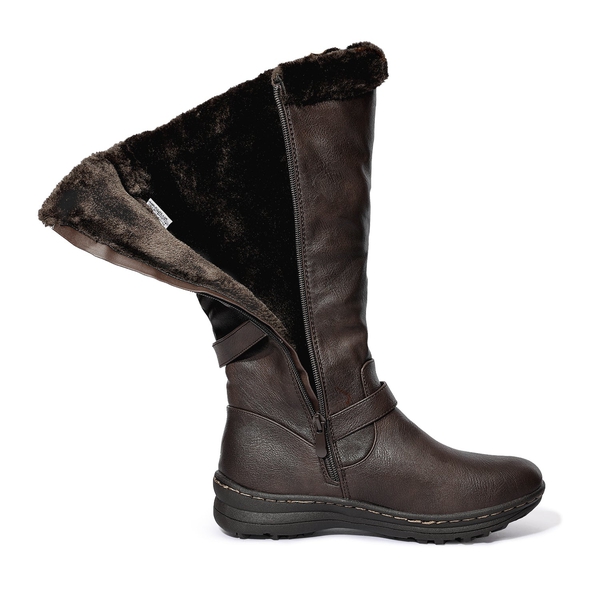 Wide Calf Snow Knee High Boots - BROWN PU - 3
